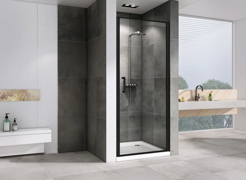 Душевая дверь в нишу Abber Sonnenstrand AG04090B 90 см, профиль черный, стекло прозрачное Sancos — официальный сайт