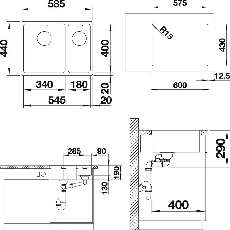 Мойка кухонная Blanco Andano 340/180-IF L Sancos — официальный сайт