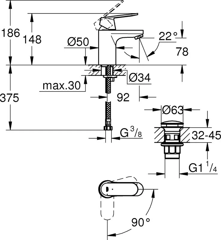 Смеситель Grohe Eurosmart Cosmopolitan 23927000 хром Sancos — официальный сайт