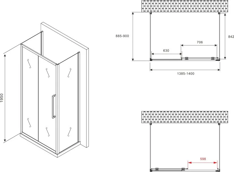 Душевой уголок Abber Schwarzer Diamant AG30140BH-S90B-S90B 140х90, профиль черный, стекло прозрачное Sancos — официальный сайт