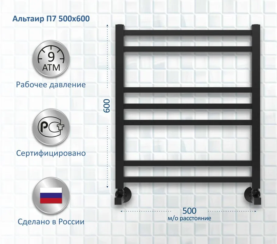 Полотенцесушитель водяной AQUATEK Альтаир П7 50x60 черный муар Sancos — официальный сайт