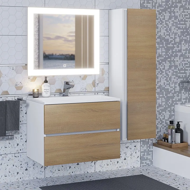 Шкаф-пенал для ванной Uperwood Barsa 35 подвесной, дуб сонома, белый Sancos — официальный сайт