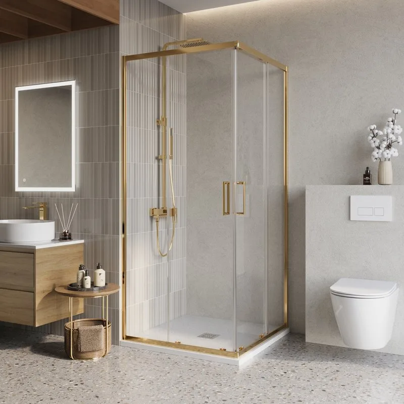 Душевой уголок BelBagno Luce A-2-100-C-ORO 100x100, профиль золото, стекло прозрачное Sancos — официальный сайт