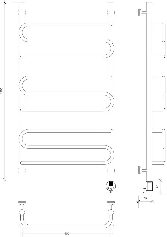 Полотенцесушитель электрический Secado Валенсия 2 100x50, черный, R Sancos — официальный сайт