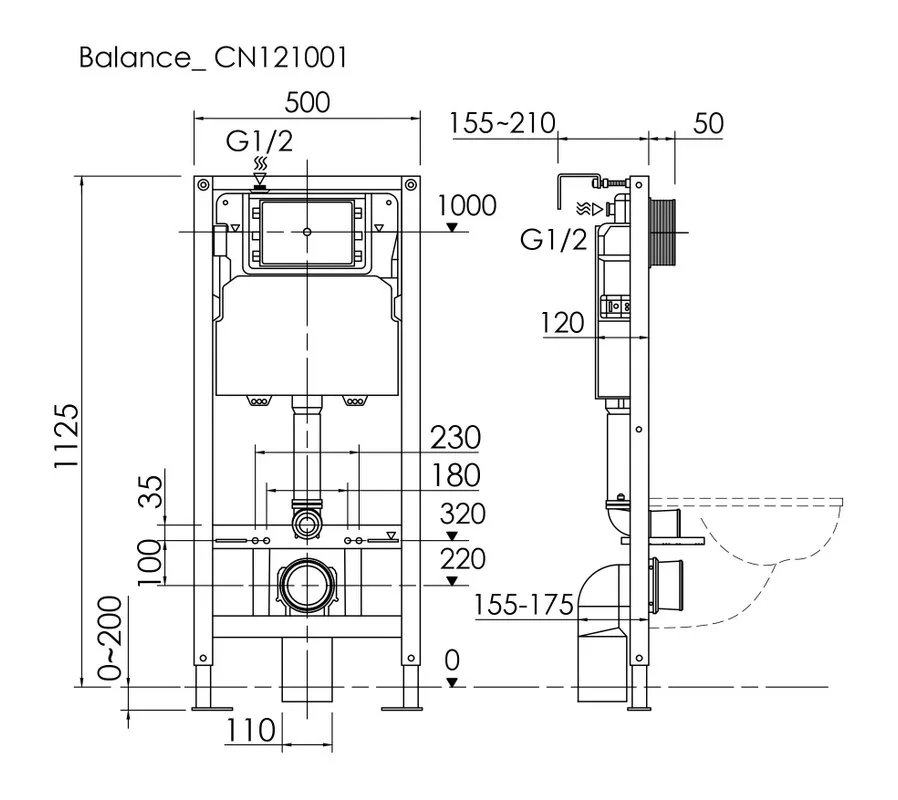 Система инсталляции для унитазов Ceramicanova Balance CN121001CH, кнопка Circle глянцевый хром Sancos — официальный сайт