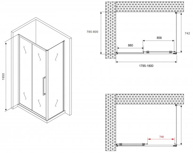 Душевой уголок Abber Schwarzer Diamant AG30180BH-S80B 180x80, профиль черный, стекло прозрачное Sancos — официальный сайт