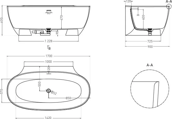 Ванна из искусственного камня Salini Alda Wall S-Stone 170x90 см, пристенная, матовая белая, овальна Sancos — официальный сайт