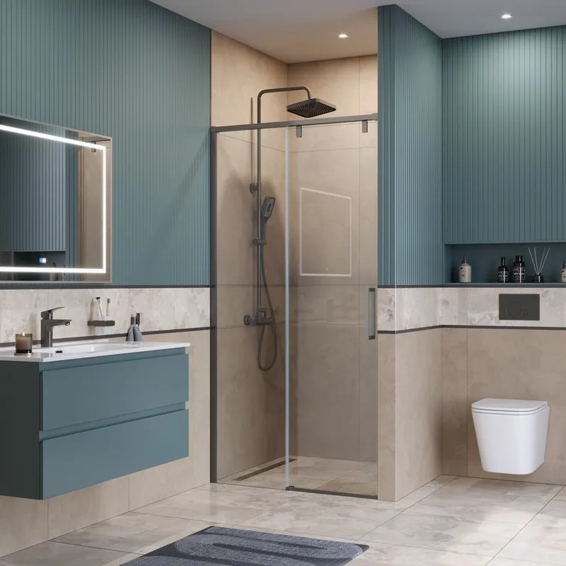 Душевая дверь в нишу BelBagno Soft Close-1 BF-1-100-C-GM профиль оружейная сталь Sancos — официальный сайт