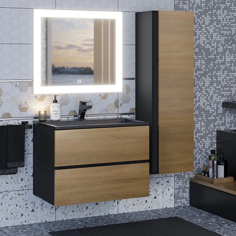 Тумба под раковину без столешницы Uperwood Barsa 70 подвесная, черная, дуб сонома Sancos — официальный сайт