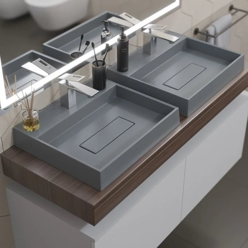Накладная раковина Uperwood Tanos Quartz 291030049 50 см, матовая серая, бетон Sancos — официальный сайт