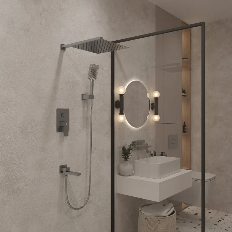 Душевой комплект Oliveeka D OL-939003-BGM С ВНУТРЕННЕЙ ЧАСТЬЮ, матовый оружейный металл Sancos — официальный сайт