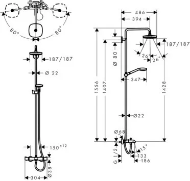Душевая стойка Hansgrohe Croma 2jet Select E 180, 27352400 Sancos — официальный сайт