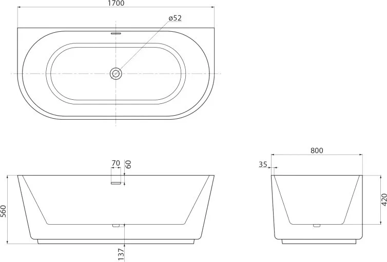 Акриловая ванна BelBagno BB108-170-80 без опоры 170x80 см, пристенная, белая, овальная, со сливом-пе Sancos — официальный сайт