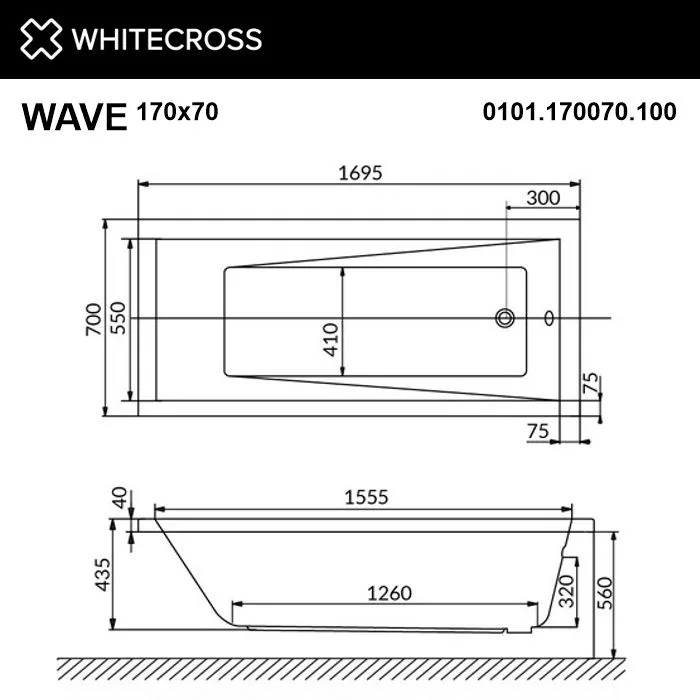 Акриловая ванна WHITECROSS Wave 170x70 см, пристенная, белая Sancos — официальный сайт