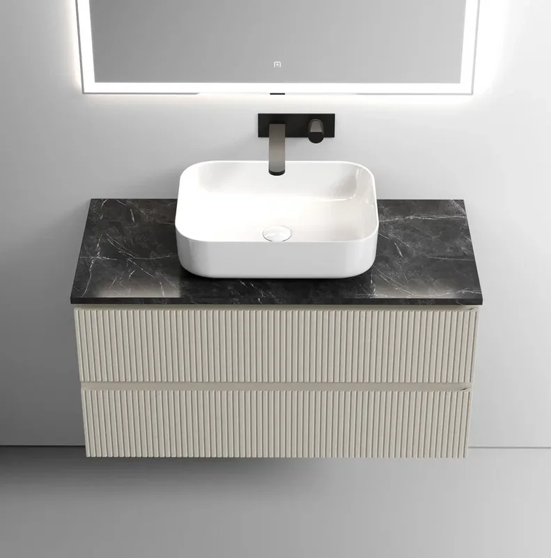Тумба с раковиной Sancos Snob T 100 см, beige soft, столешница черный мрамор, раковина CN6011 Sancos — официальный сайт