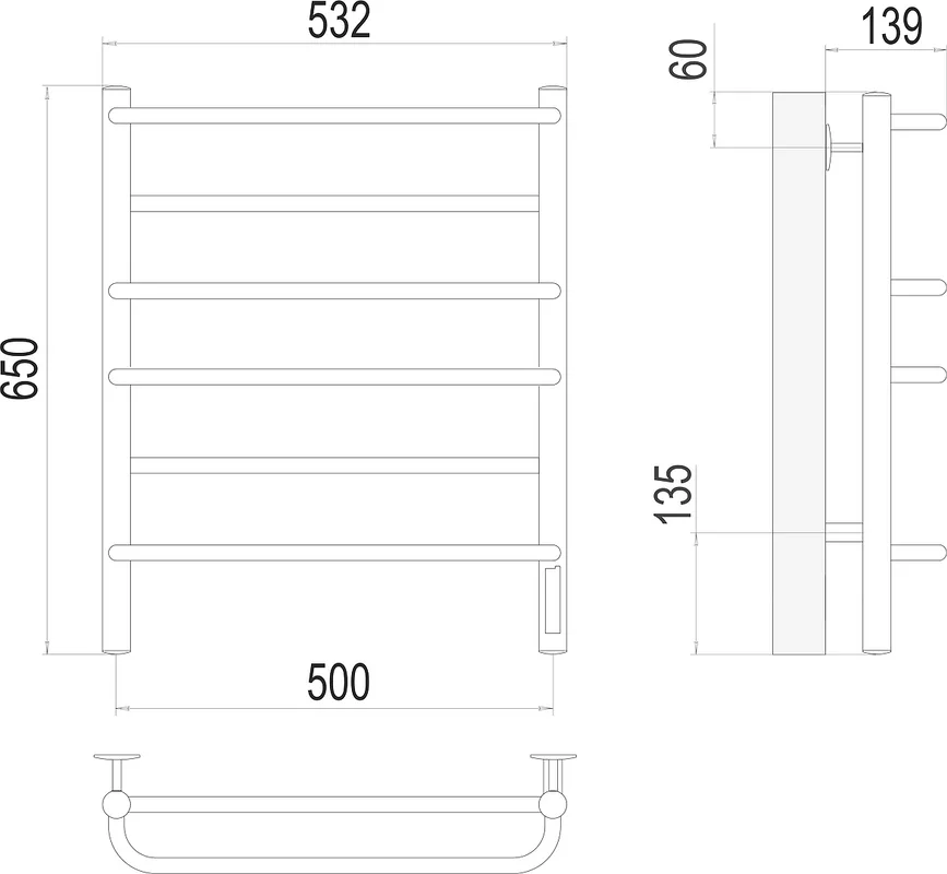 Полотенцесушитель электрический Terminus Евромикс П6 500x650 Sancos — официальный сайт