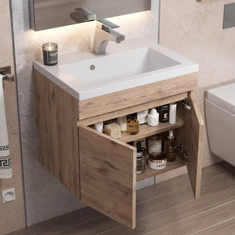 Тумба под раковину без столешницы Uperwood Eva 50 подвесная, 2 дверцы, крафт табачный Sancos — официальный сайт