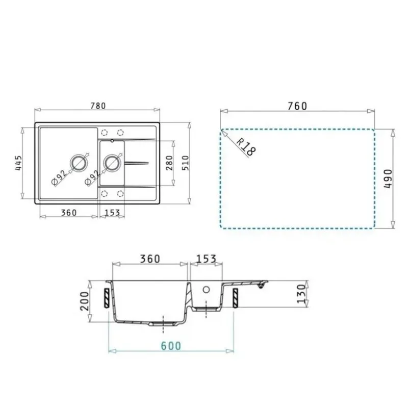 Кухонная мойка кварцевая Uperwood Quartz UPD-05-04, прямоугольная двухсекционная, черная Sancos — официальный сайт