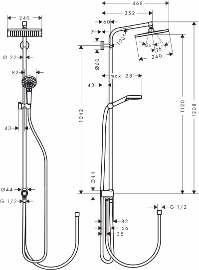 Душевая стойка Hansgrohe Crometta E 240 1jet Showerpipe Reno 27289000 EcoSmart Sancos — официальный сайт