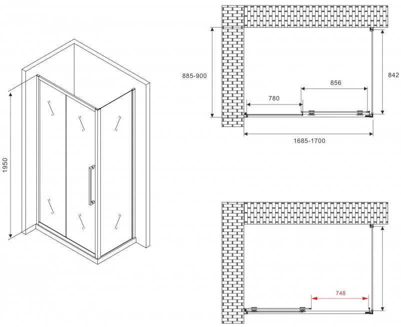 Душевой уголок Abber Schwarzer Diamant AG30170BH-S90B 170x90, профиль черный, стекло прозрачное Sancos — официальный сайт