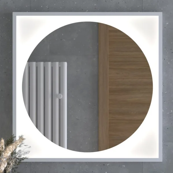 Зеркало Defesto Eclipse DF2228 80х80 белая рама, с LED-подсветкой
