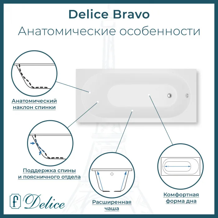 Ванна из литьевого мрамора Delice Bravo 190х90 см, пристенная, матовая с черными ручками