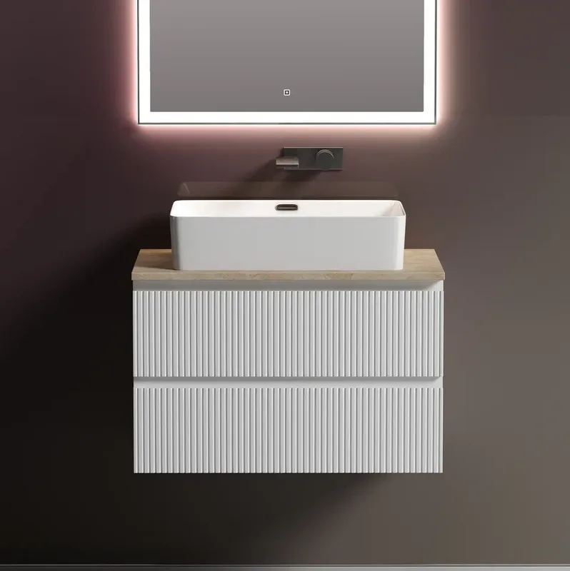 Тумба с раковиной Sancos Snob T 80 см, bianco, столешница бежевая, раковина CN5025 Sancos — официальный сайт