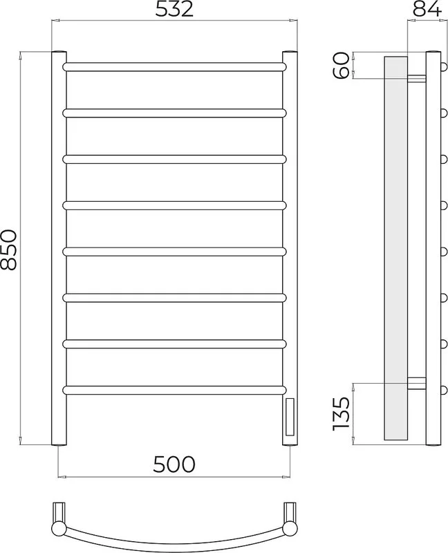 Полотенцесушитель электрический Terminus Классик П8 500x850 Sancos — официальный сайт