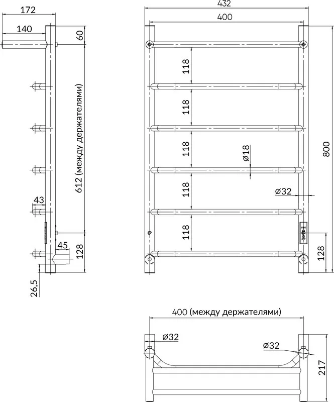 Полотенцесушитель электрический Indigo Roof Lux LCRLE80-40PRt с полкой, полированный хром Sancos — официальный сайт