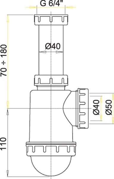 Сифон для мойки AlcaPlast A443, с накидной гайкой 6/4 Sancos — официальный сайт