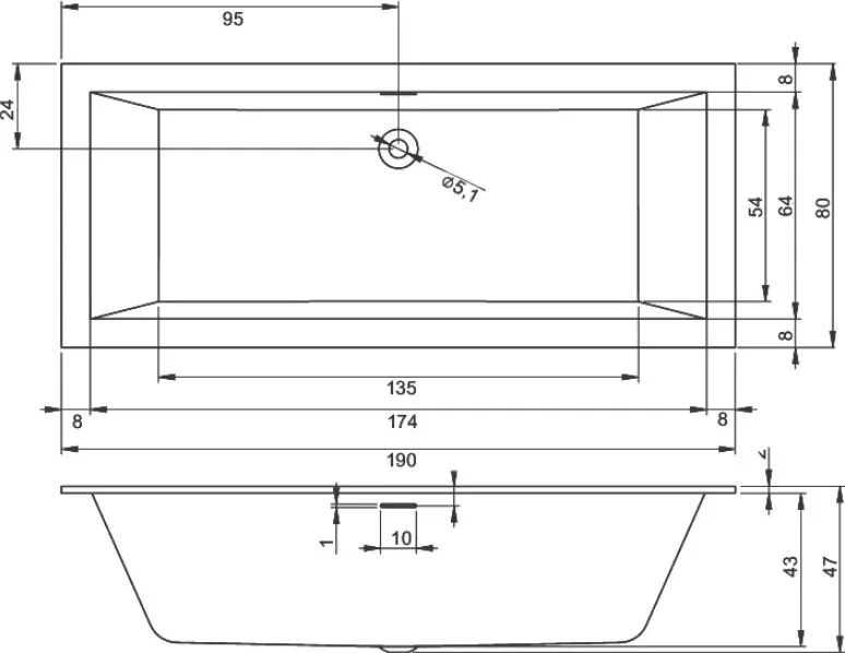 Акриловая ванна Riho Rething Cubic B108001005 без опоры 190x80 см, встраиваемая Sancos — официальный сайт