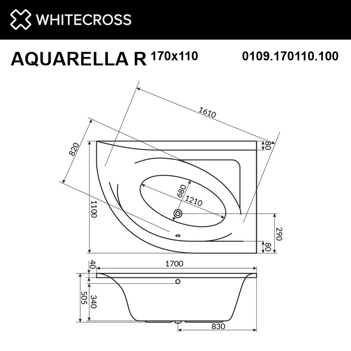 Акриловая ванна WHITECROSS Aquarella 170x110 см, правая, пристенная, белая Sancos — официальный сайт