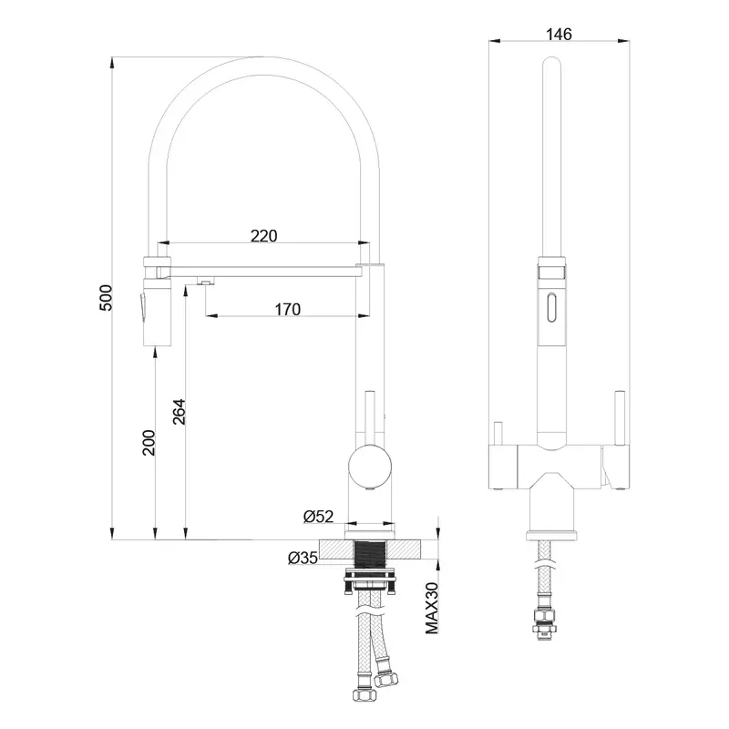 Смеситель для кухни Oliveeka Oliveeka K OL-458009-BGM с гибким изливом, матовый оружейный металл Sancos — официальный сайт
