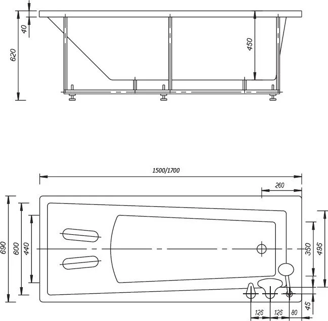 Акриловая ванна AQUATEK Либра LIB150-0000037 150x70 см, пристенная, белая, с каркасом Sancos — официальный сайт