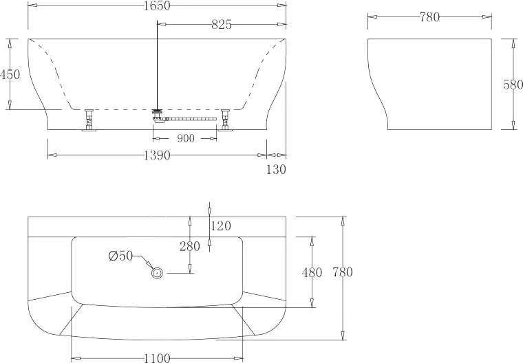 Акриловая ванна BelBagno BB74-NERO-W0 165x80 см, пристенная, черно-белая, на ножках Sancos — официальный сайт