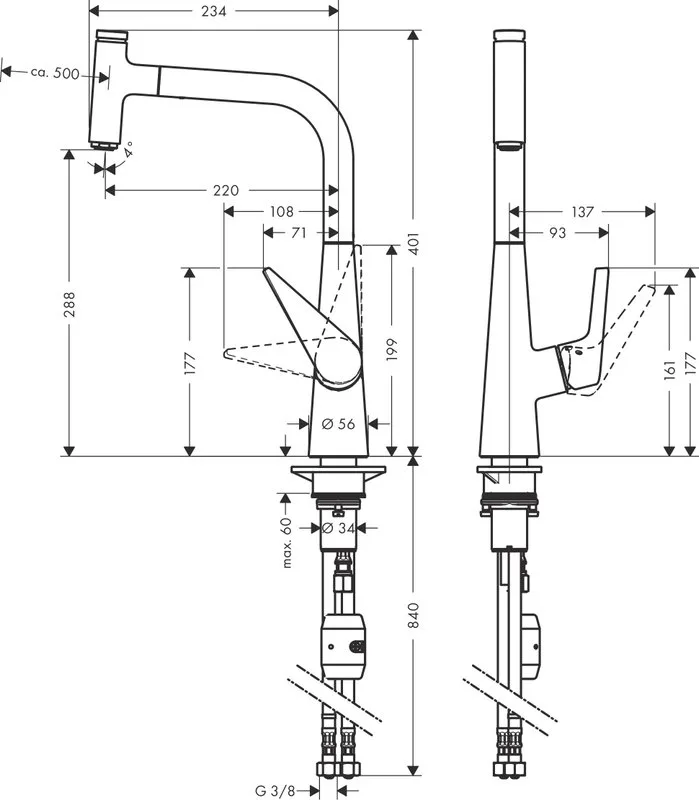 Смеситель для кухни Hansgrohe Talis Select M51 72826800 сталь Sancos — официальный сайт