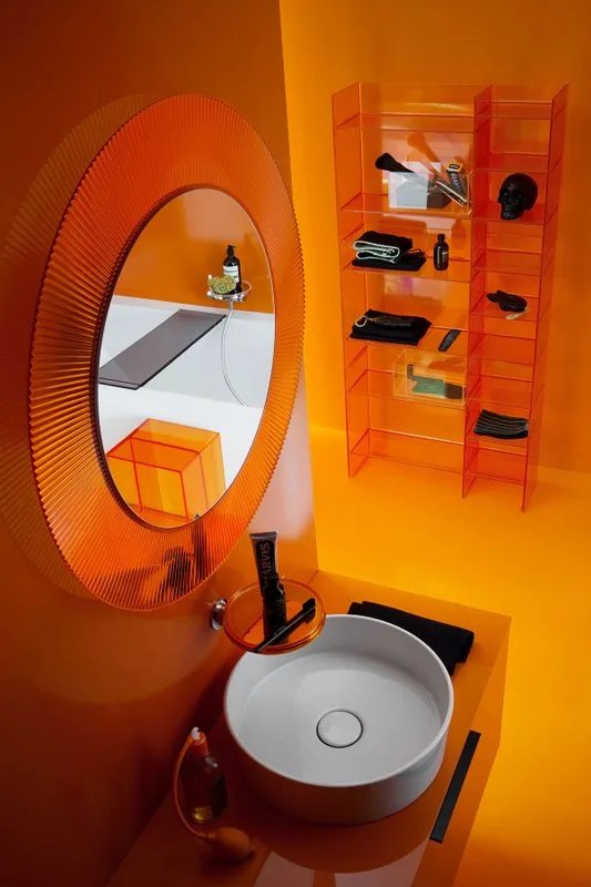 Зеркало круглое Laufen Kartell by Laufen 80 оранжевое, с подсветкой Sancos — официальный сайт