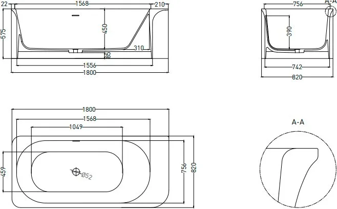 Ванна из искусственного камня Salini Ninfea S-Stone 180x80 см, отдельностоящая, матовая белая, со сл Sancos — официальный сайт