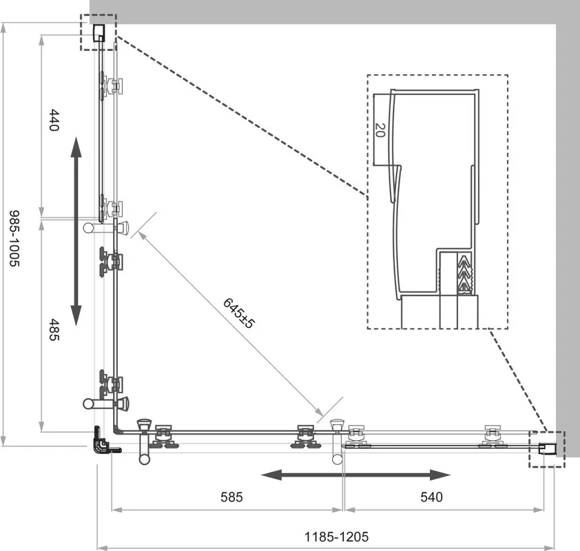 Душевой уголок BelBagno Uno UNO-195-AH-2-120/100-CH-CR стекло рифленое Sancos — официальный сайт