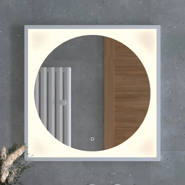Зеркало Defesto Eclipse DF 2237S 70х70 белая рама, с LED-подсветкой, 3000К, сенсорный выключатель