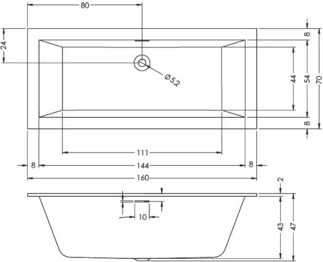 Акриловая ванна Riho Rething Cubic B104001005 без опоры 160x70 см, встраиваемая Sancos — официальный сайт