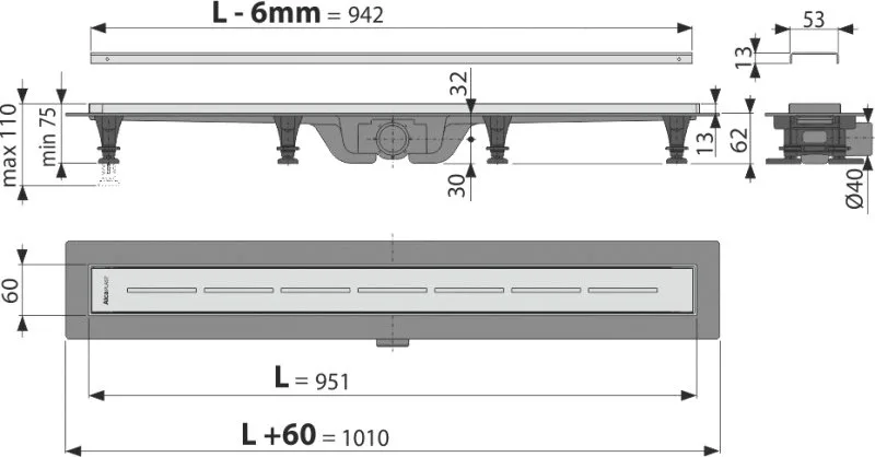Душевой трап (лоток) AlcaPlast APZ20 APZ20-950 Sancos — официальный сайт