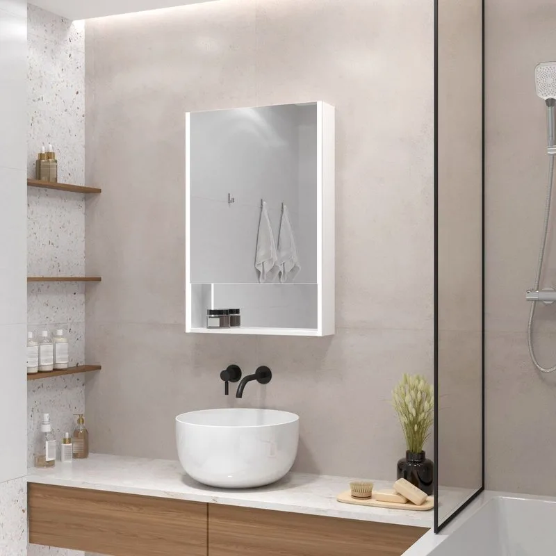 Зеркало-шкаф Art&Max Foggia White 50х80 L белое, с подсветкой Sancos — официальный сайт