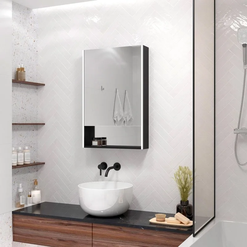 Зеркало-шкаф Art&Max Foggia Nero 50х80 L черное, с подсветкой Sancos — официальный сайт
