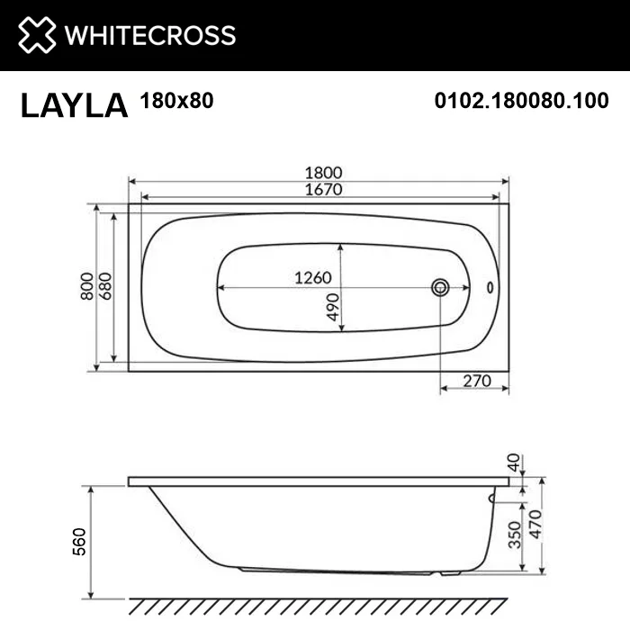 Акриловая ванна WHITECROSS Layla 180x80 см, пристенная, белая Sancos — официальный сайт