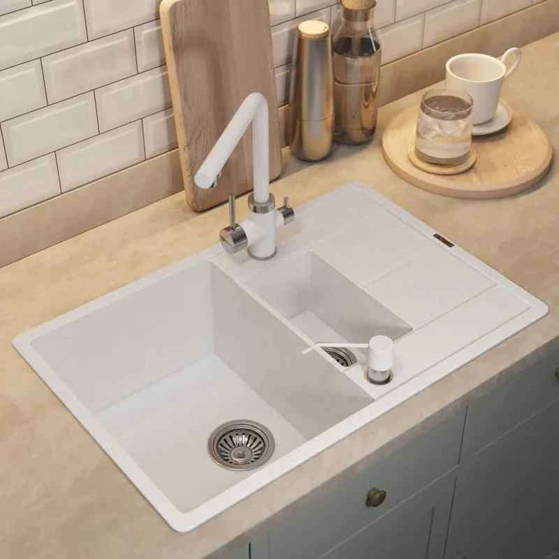 Кухонная мойка кварцевая Uperwood Quartz UPD-05-01, прямоугольная двухсекционная, белая Sancos — официальный сайт