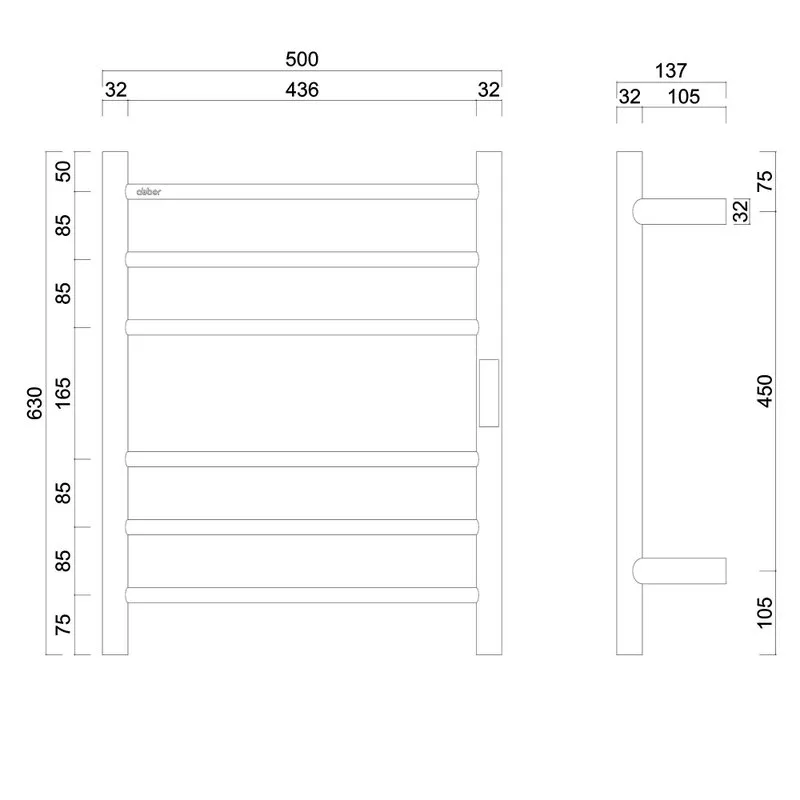 Полотенцесушитель электрический Abber Standard 4606 65x50 см, подключение справа, слева, скрытое под Sancos — официальный сайт