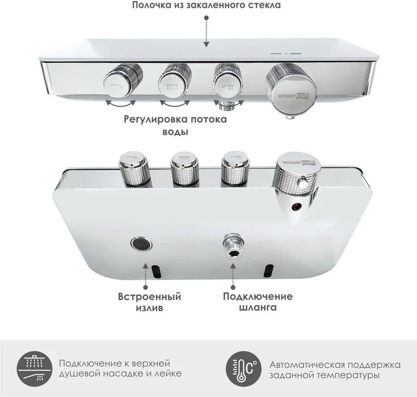Термостатический смеситель Wasserkraft Mindel 8599 Thermo, для ванны с душем, хром Sancos — официальный сайт