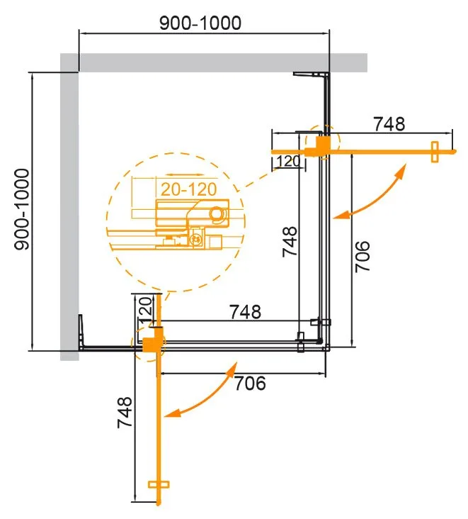 Душевой уголок Cezares Slider A 2 90/100 C BORO профиль брашированное золото, стекло прозрачное Sancos — официальный сайт