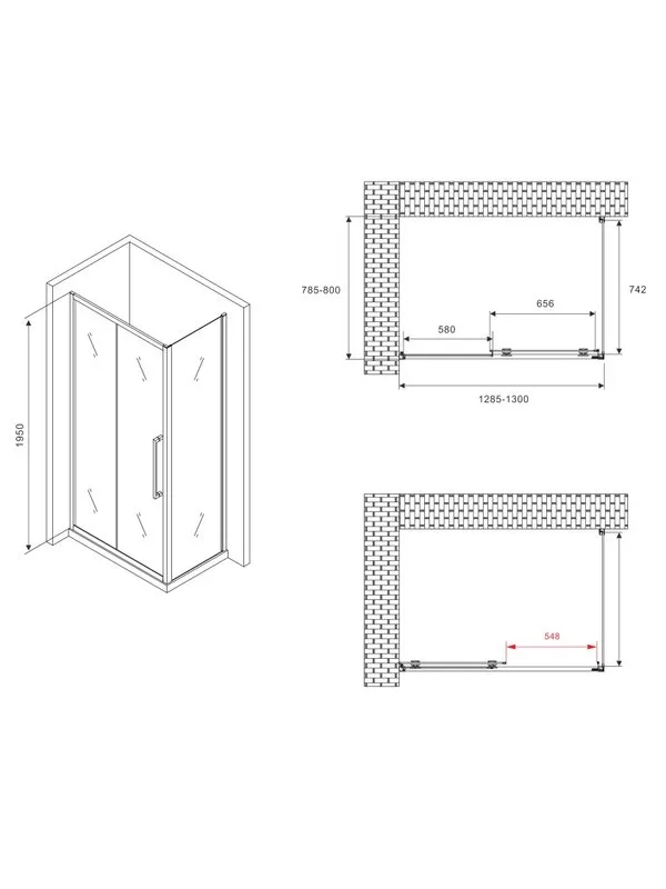 Душевой уголок Abber Schwarzer Diamant AG30130BMH-S80BM 130х80 см, профиль матовый черный, стекло ма Sancos — официальный сайт